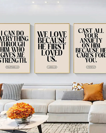 Motivational Bible Quotes Canvas Art Poster Prints Simple Black Words Wall Decorative Picture for Living Room Bedroom