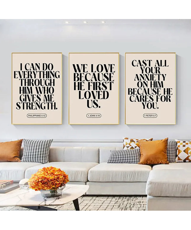 Motivational Bible Quotes Canvas Art Poster Prints Simple Black Words Wall Decorative Picture for Living Room Bedroom