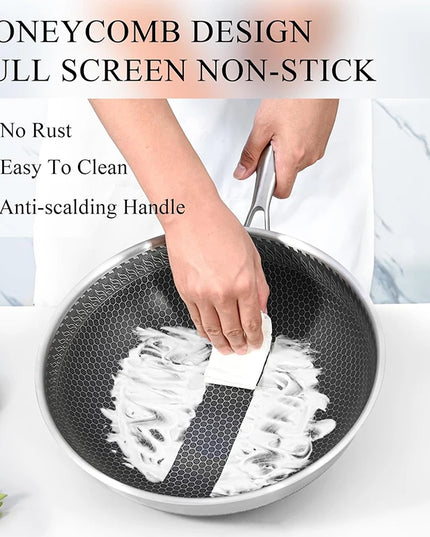 316 Stainless Steel Wok Pan Nonstick Honeycomb Wok Pan Large Deep Stir Frying Pan Skillet With Handle Induction Compatible JT560