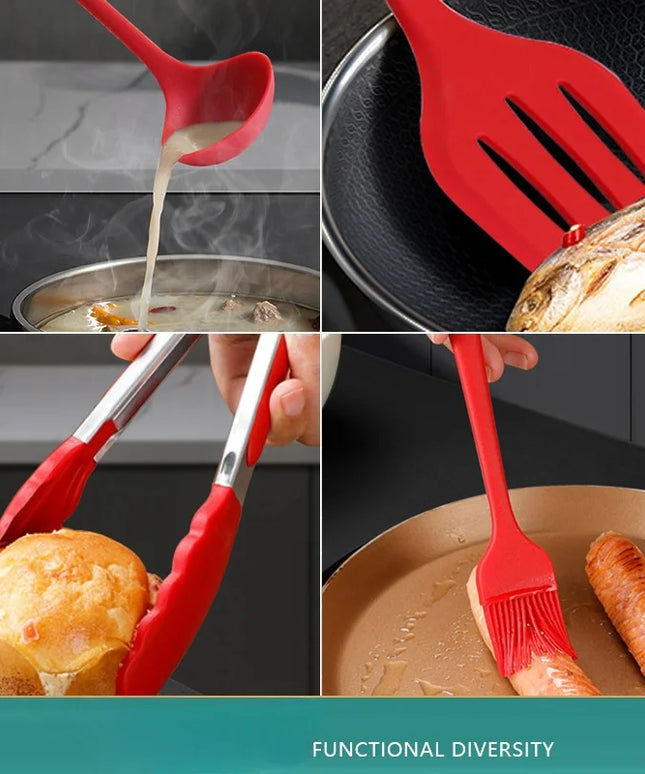 10 PCS Silicone Cookware Set Kitchen Cooking Tools Baking Tools Tableware Silicone Shovel Spoon Scraper Kitchen Accessories