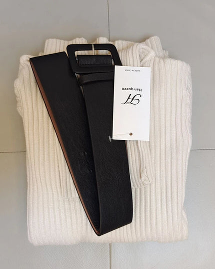 H Han Queen Knitted Turtleneck Sweater Bodycon Dress Bottoming Women Soft Elastic Autumn Winter Midi Party Dresses With Belt