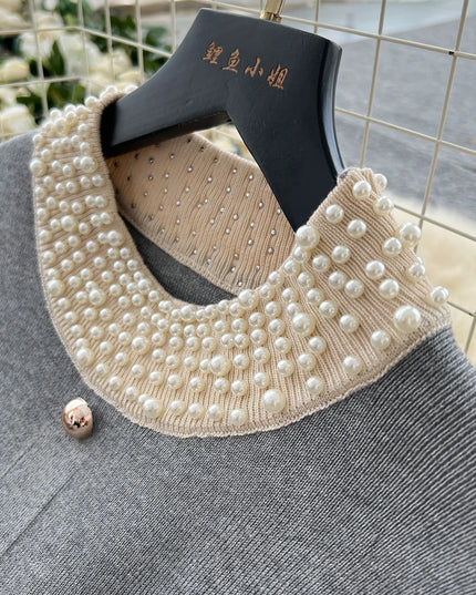 YuooMuoo Brand Fashion 2025 Autumn Winter Women Knitted Long Dress Luxury Pearls O-neck A-line Sweater Dress Office Lady Vestido