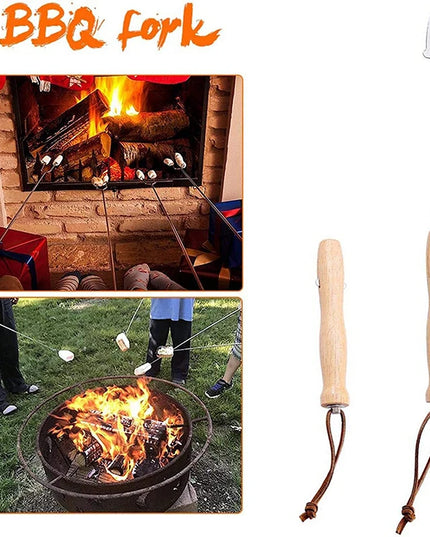 80Cm Barbecue Skewers Stainless Steel Wooden Handle Long Campfire Telescopic Extendable BBQ Fork Barbecue Accessories