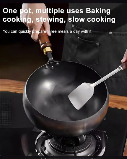 Big Belly Pot Deepened Non-stick Iron Pot Flat Bottom Uncoated Small Frying Pan Iron Pan with Lid Uncoated Frying Pan Big Belly