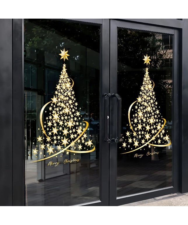 1pc Christmas Tree Sticker, Sticker Christmas Window Sticker Snowflake Christmas Tree Decal, DIY Static Wall Window Door Mural