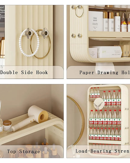 Wall Mount Makeup Organizer,Adhesive Shelf Bathroom Shelves for Wall, Perfume Organizers with Tissue Hole No Drilling Hang Walls