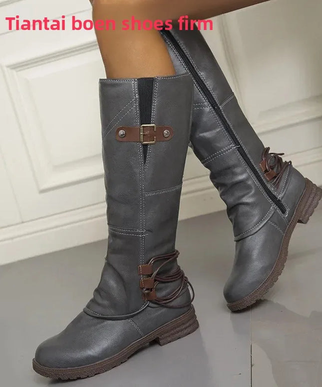 Women's round Toe Side Zipper PU Mid-Calf Boots Autumn Winter New Style Square Heel Booties Comfortable Rubber Lined Shoes