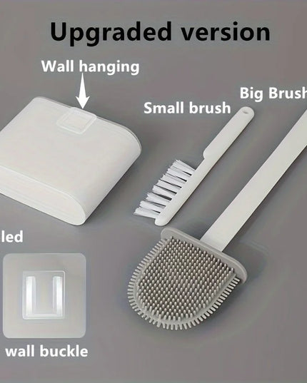 Full Bathroom Cleaning Set: Wall-mounted Silicone Toilet Brush and Ergonomic Long-handle Brush - Easy-to-clean Design