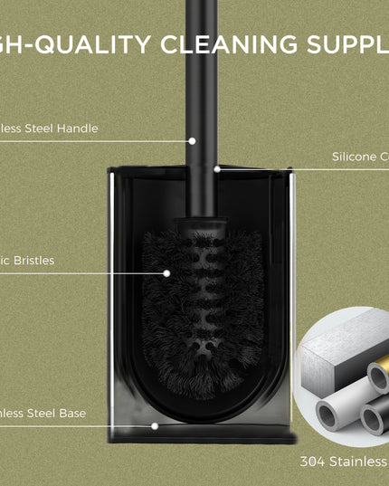 Toilet Brush Holder Set Space Aluminum Base Square Toilet Bowl Brush Long Handle for Bathroom Deep Cleaning Accessories