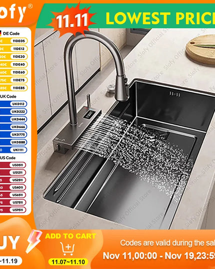 304 Stainless Steel Kitchen Sink Black Single Bowl Thickened Material Wear-Resistant Vegetable Workstation Drainage Accessories