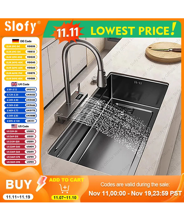 304 Stainless Steel Kitchen Sink Black Single Bowl Thickened Material Wear-Resistant Vegetable Workstation Drainage Accessories