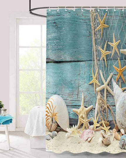 Seashell Shower Curtain Summer Beach Starfish On The Coastal For Bathroom Curtain Polyester Fabric Bathroom Accessories Set