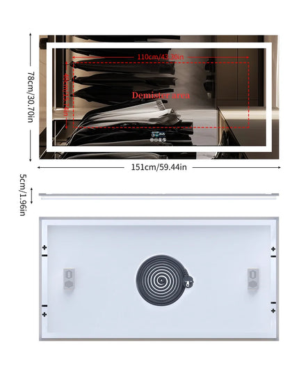 LUVODI Large Illuminated Bluetooth Bathroom Mirror Rectangle Anti-fog LED Bathroom Vanity Mirror with Bluetooth Speaker 3 Color