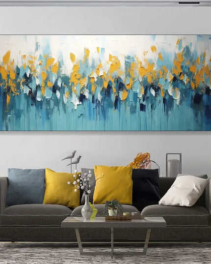 Gold Abstract Painting on Canvas Textured Wall Art Gold Foil Painting Boho Wall Decor Bright painting Large Modern Art Painting