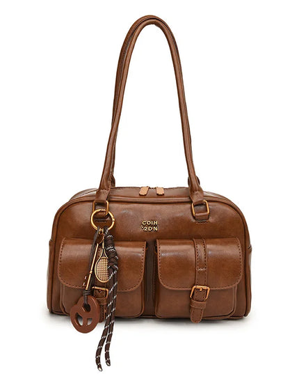 Women's Coffee Brown Multi-Pocket Handbag Shoulder Bag, Stylish Versatile Letter Crossbody Purse for Travel Work Shopping Dates