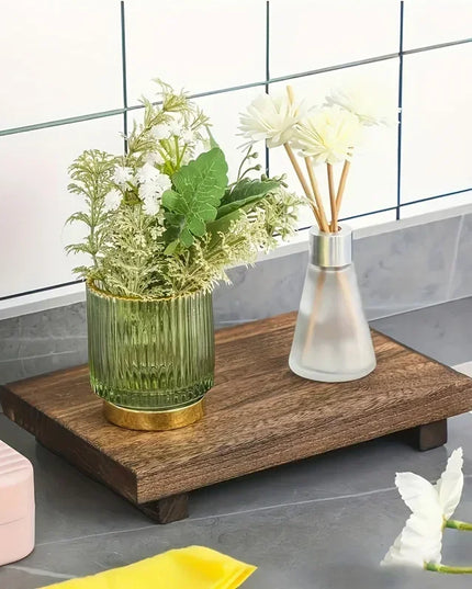 Wood Tray Pedestal Stand Bathroom Decor Wooden Vanity Hands Soap Scented Candle Storage Holder Tray Kitchen Seasoning Holder