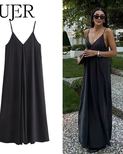 MUJER Black Slip Long Dresses for Women Red Draped Summer Dress Woman 2025 Sexy Backless Maxi Dress Women Summer Beach Dresses