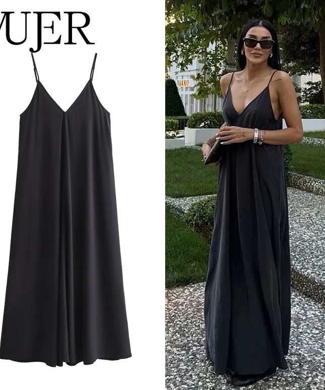 MUJER Black Slip Long Dresses for Women Red Draped Summer Dress Woman 2025 Sexy Backless Maxi Dress Women Summer Beach Dresses