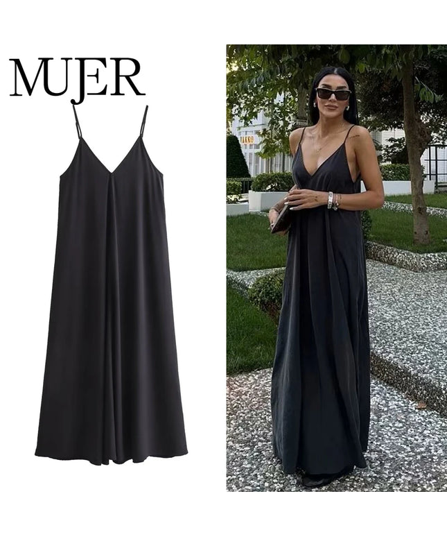 MUJER Black Slip Long Dresses for Women Red Draped Summer Dress Woman 2025 Sexy Backless Maxi Dress Women Summer Beach Dresses