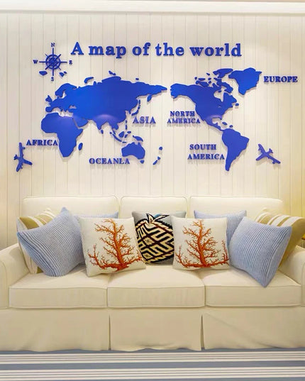 World Map Wall  3D Acrylic Wall Stickers Three-dimensional Mirror Stickers Bedroom Office Background Wall Decoration Stickers