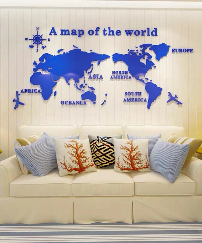 World Map Wall  3D Acrylic Wall Stickers Three-dimensional Mirror Stickers Bedroom Office Background Wall Decoration Stickers
