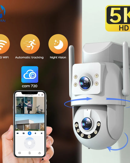 Jooan 5K 8MP Dual Lens Dual Screen IP Camera Wifi PTZ Camera Outdoor AI Auto Tracking CCTV HD Audio Video Surveillance