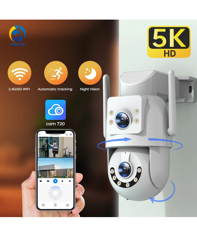 Jooan 5K 8MP Dual Lens Dual Screen IP Camera Wifi PTZ Camera Outdoor AI Auto Tracking CCTV HD Audio Video Surveillance