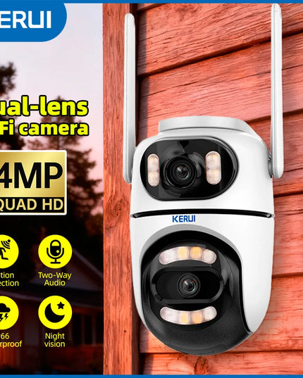 KERUI Icsee Outdoor Wireless 4MP WiFi IP Camera Dual Lens Dual Screen Home Security CCTV Video Surveillance Human Detect