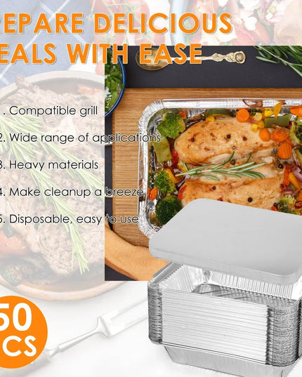 50/100pcs Aluminum Foil Trays with Lids Non-Stick Baking Pans Food Grade BBQ Bowl for Air Fryer Oven Baking Cooking Kitchen Tool