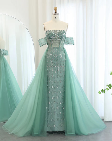 Sharon Said Luxury Champagne Mermaid Arabic Evening Dress with Overskirt 2025 Dubai Women Wedding Party Gowns SS168 Customized