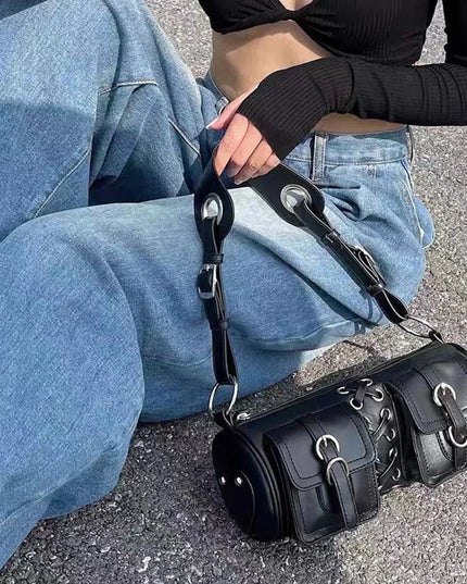 Y2K Korean Women Harajuku Vintage Gothic Black Hand Bag Aesthetic Elegant Punk Wallet Purse Handbags Shoulder Trend Tote Bags