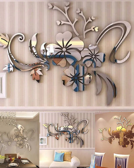 Acrylic Flower Mirror 3D Decorative Wall Stickers, Art Muralist for Bedroom TV Background Decoration