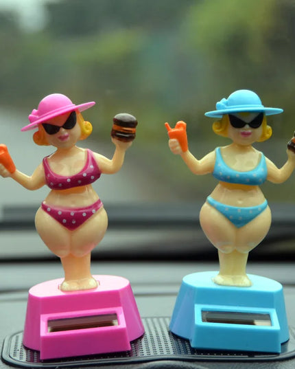 1 pc Car Decoration Solar Decoration Bobblehead Doll Cartoon RichWoman Modeling Decoration Gift Creative Interior Car Supplies