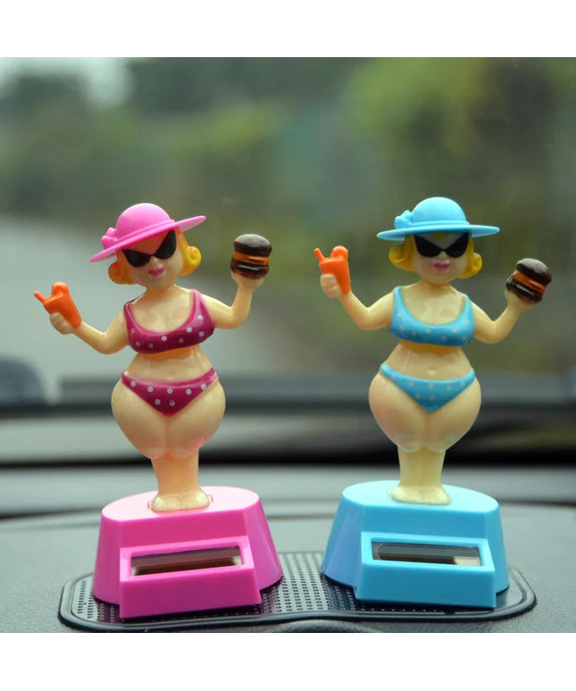 1 pc Car Decoration Solar Decoration Bobblehead Doll Cartoon RichWoman Modeling Decoration Gift Creative Interior Car Supplies
