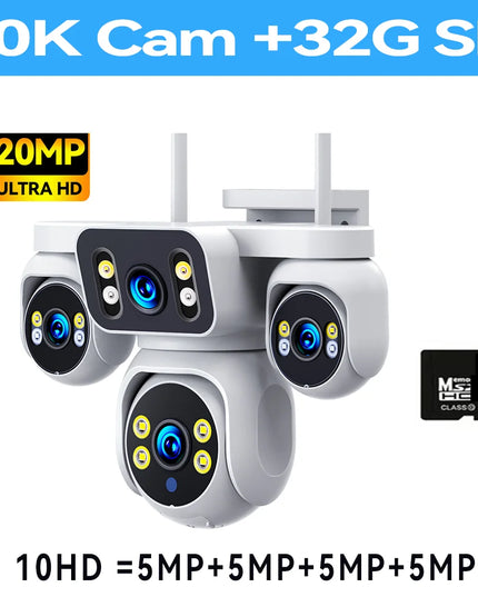 New 16X Zoom Four Screen 20MP WiFi Camera Four Lens 10K Video Surveillance Waterproof Auto Tracking Security Protection IP Cam
