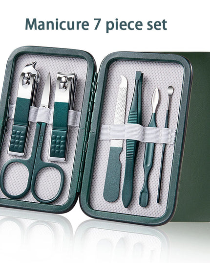 Green 6-18 Pcs Manicure Set With Leather Case Professional Foot And Face Care Tool Kits Stainless Steel Nail Clipper Sets Gift