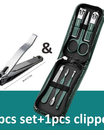 Green 6-18 Pcs Manicure Set With Leather Case Professional Foot And Face Care Tool Kits Stainless Steel Nail Clipper Sets Gift