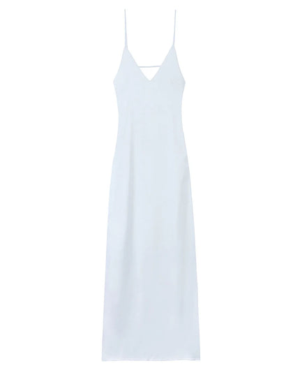 HH Women Summer Yellow Stain V Neck Sling Dress Elegant Sleeveless Loose Maxi Robes 2025 New Ladies Party Holiday Dresses