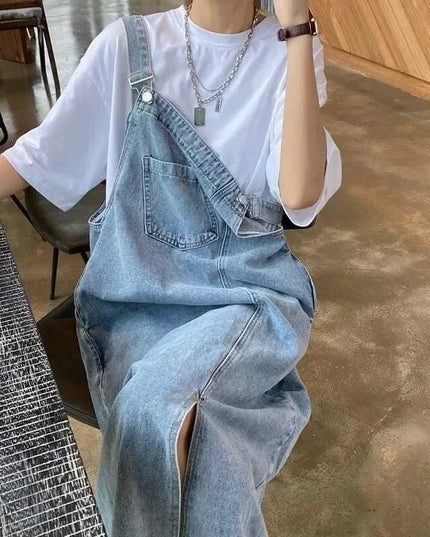 Spring Summer Denim Overall Dress Women Sleeveless Jeans Dresses Fashion Female Solid Slip Casual Loose Spaghetti Strap Dresses