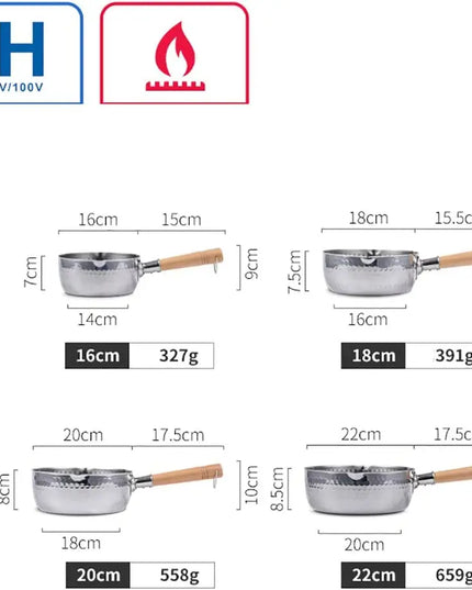 Stainless Steel Saucepan with Lid Solid wood handle with hook Multipurpose Sauce Pan with Pour Spouts, Sauce Pot, Cooking Pot