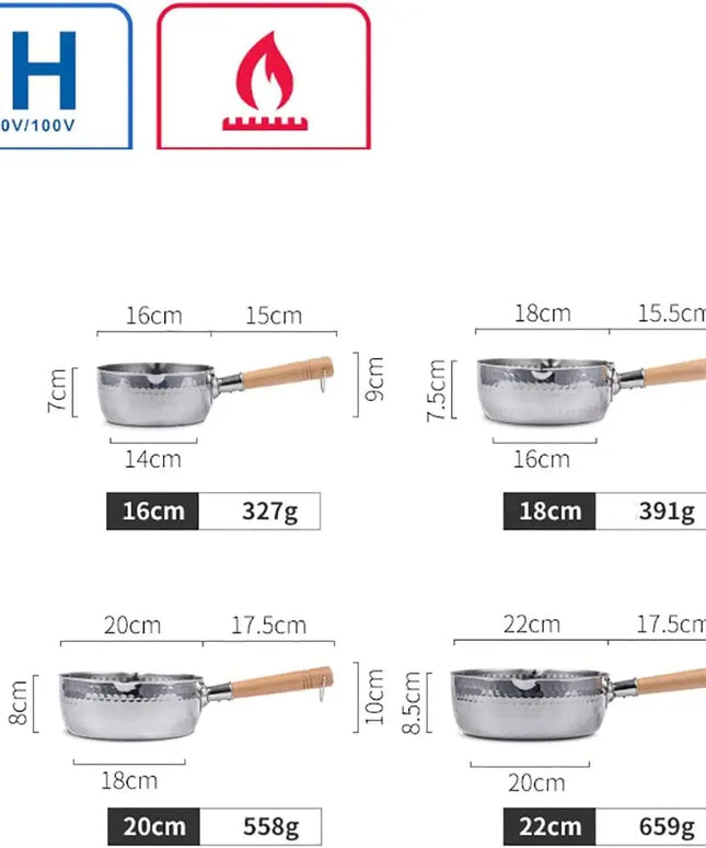 Stainless Steel Saucepan with Lid Solid wood handle with hook Multipurpose Sauce Pan with Pour Spouts, Sauce Pot, Cooking Pot