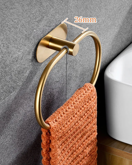 Stainless Steel Towel Holder Self-adhesive Bathroom Towels Rack Black Washhand Hanger Ring Rail Bar Kitchen Storage Accessories