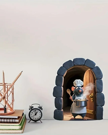 1pc Cute Little Mouse Sticker Kitchen Chef Wall Decoration Living Room Bedroom Kitchen Wall Sticker Home Decoration Accessories