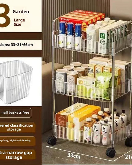 Bathroom Mobile Storage Rack for Snacks, Toys, and Multi-layer Cosmetics Storage, Transparent Small Cart