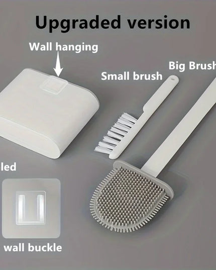 Full Bathroom Cleaning Set: Wall-mounted Silicone Toilet Brush and Ergonomic Long-handle Brush - Easy-to-clean Design