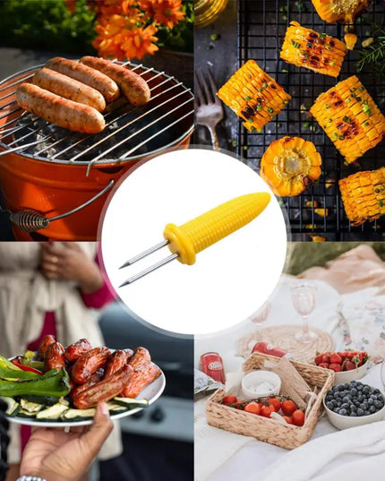 Stainless Steel Corn Forks Skewer Small BBQ Camping Corn Holders Heat-resistant Kitchen Accessories Outdoor Barbecue Tool