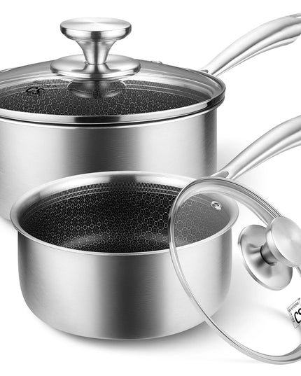 KOCH SYSTEME CS Hybrid Nonstick Stainless Steel Saucepan Set, 1QT & 2QT Triply Stainless Steel Saucepan Set