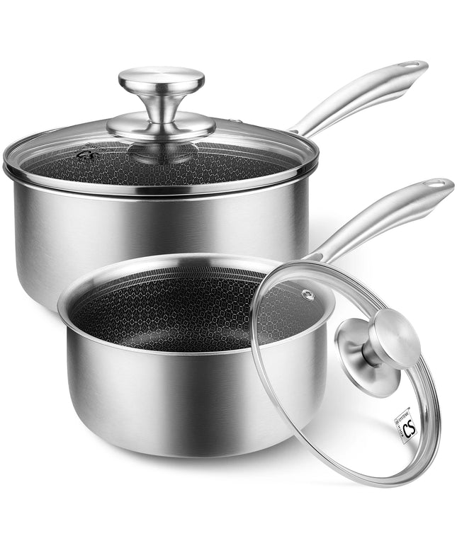 KOCH SYSTEME CS Hybrid Nonstick Stainless Steel Saucepan Set, 1QT & 2QT Triply Stainless Steel Saucepan Set