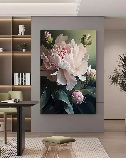 1pc Frameless Peony Canvas Art Print, 31.49x47.24 inches - Elegant White & Pink Floral Wall Decor for Living Room, Bedroom, Bath