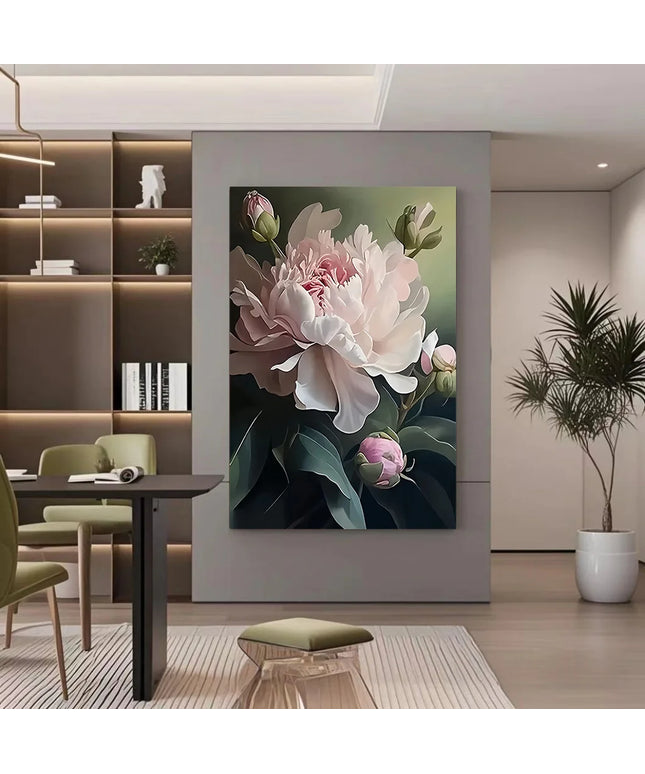 1pc Frameless Peony Canvas Art Print, 31.49x47.24 inches - Elegant White & Pink Floral Wall Decor for Living Room, Bedroom, Bath